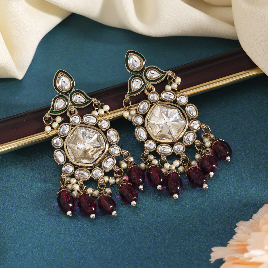 Purple Color Kundan Earrings (KDE1019PRP)