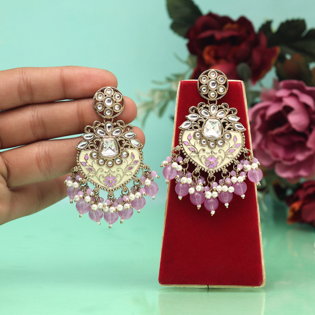 Light Purple Color Meena Work Kundan Earrings (KDE1027LPRP) Jewellery GetGlit