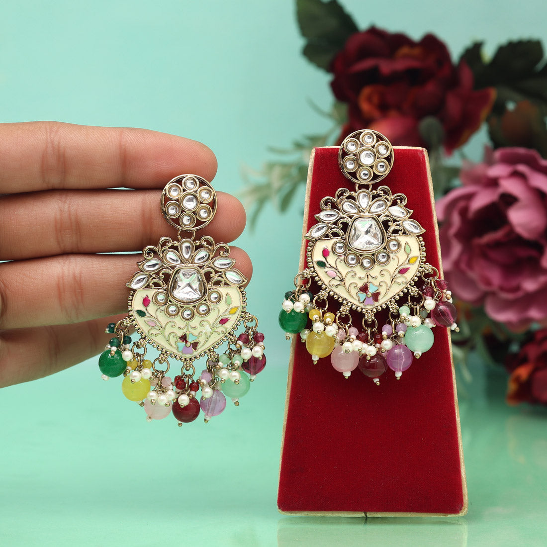 Multi Color Meena Work Kundan Earrings (KDE1027MLT) Jewellery GetGlit