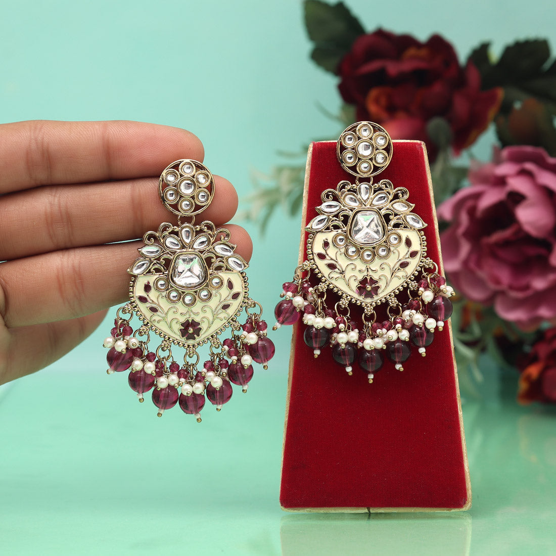 Purple Color Meena Work Kundan Earrings (KDE1027PRP) Jewellery GetGlit