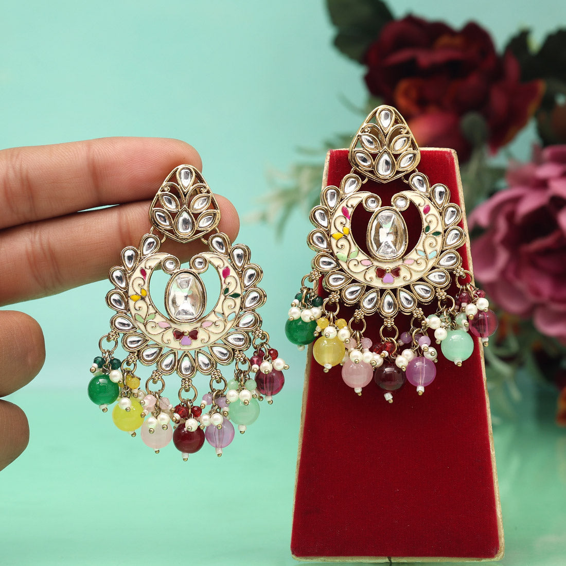 Multi Color Meena Work Kundan Earrings (KDE1028MLT) Jewellery GetGlit