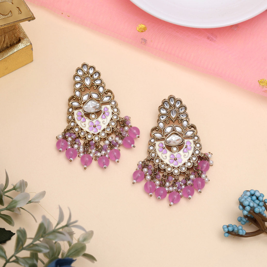 Light Purple Color Meena Work Kundan Earrings (KDE1029LPRP) Jewellery GetGlit