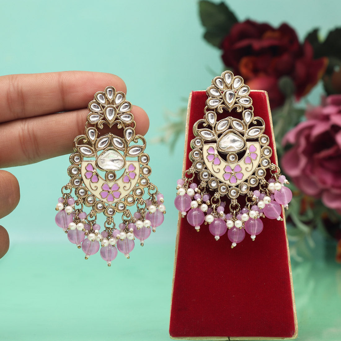 Light Purple Color Meena Work Kundan Earrings (KDE1029LPRP) Jewellery GetGlit