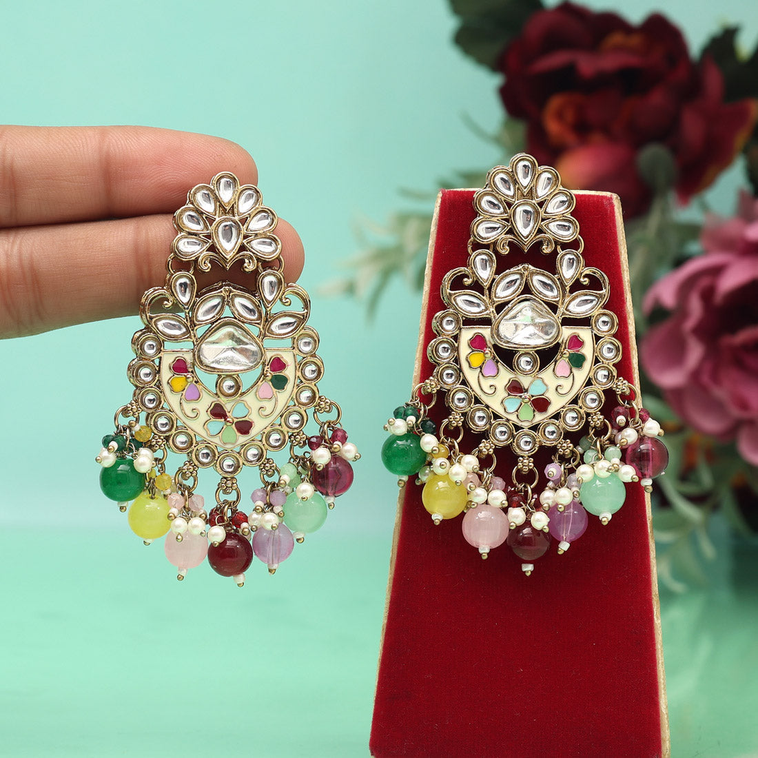 Multi Color Meena Work Kundan Earrings (KDE1029MLT) Jewellery GetGlit