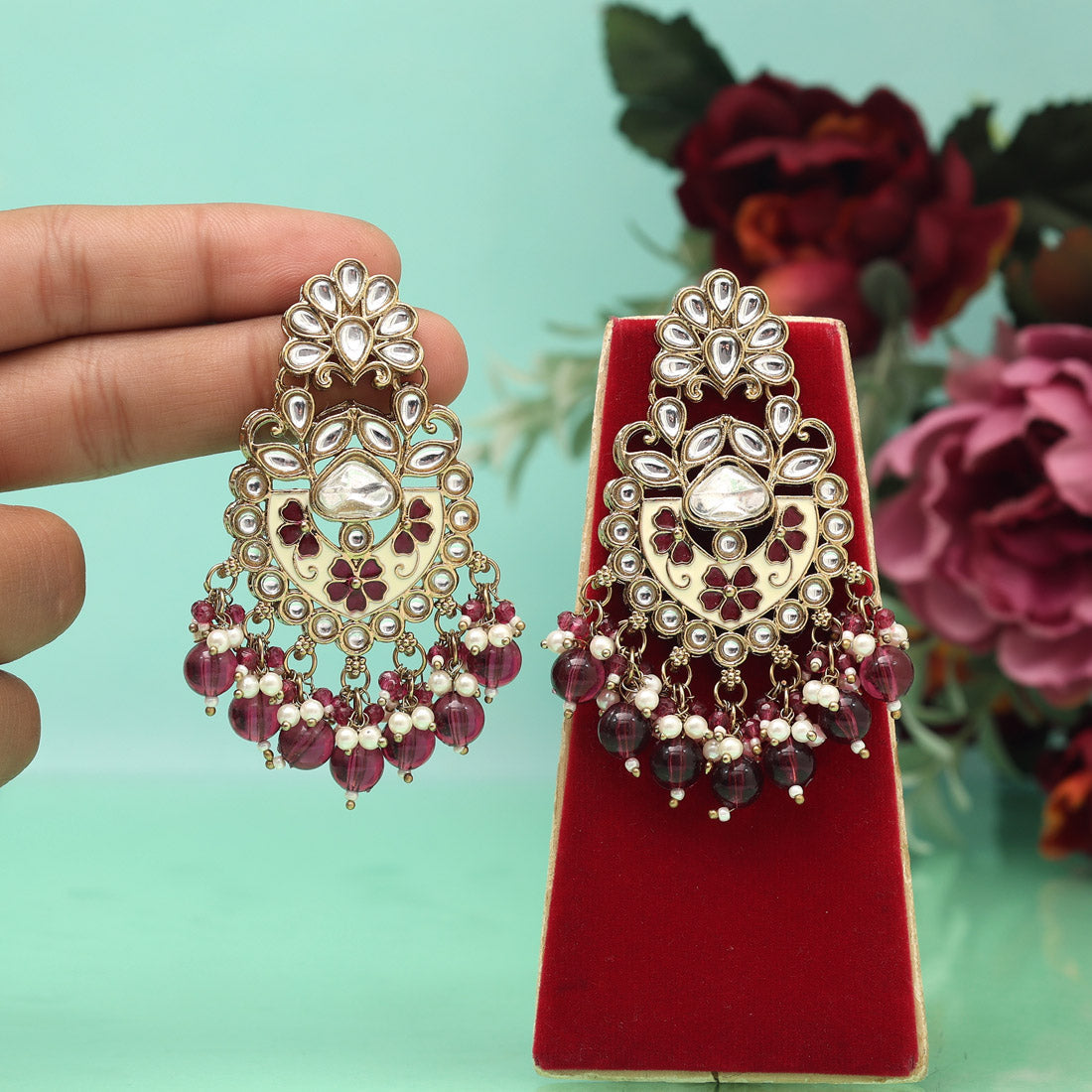 Purple Color Meena Work Kundan Earrings (KDE1029PRP) Jewellery GetGlit