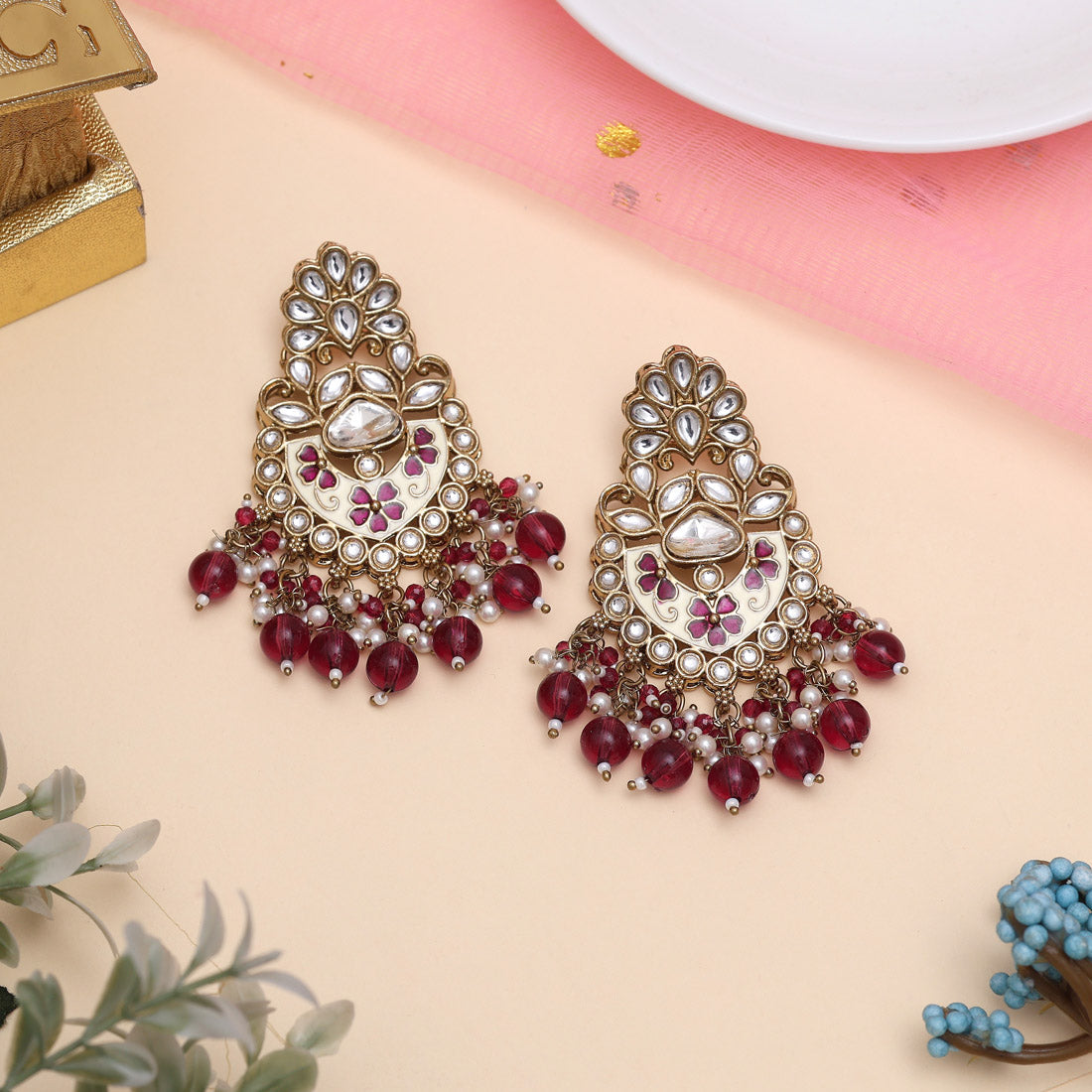 Purple Color Meena Work Kundan Earrings (KDE1029PRP) Jewellery GetGlit