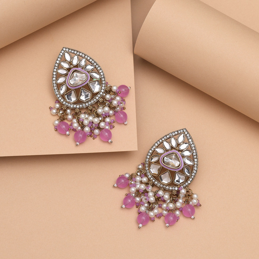 Light Purple Color Meena Work Kundan Earrings (KDE1030LPRP) Jewellery GetGlit