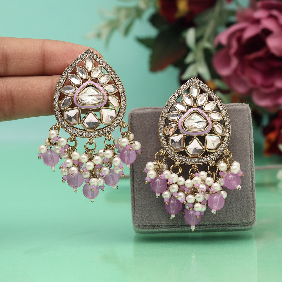 Light Purple Color Meena Work Kundan Earrings (KDE1030LPRP) Jewellery GetGlit