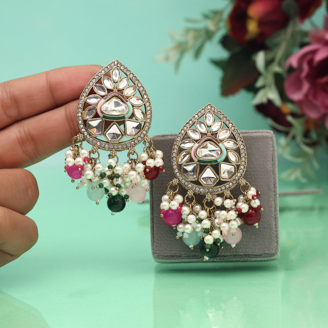 Multi Color Meena Work Kundan Earrings (KDE1030MLT) Jewellery GetGlit