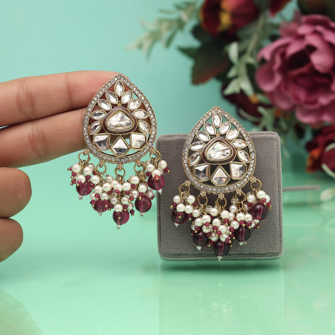 Purple Color Meena Work Kundan Earrings (KDE1030PRP) Jewellery GetGlit