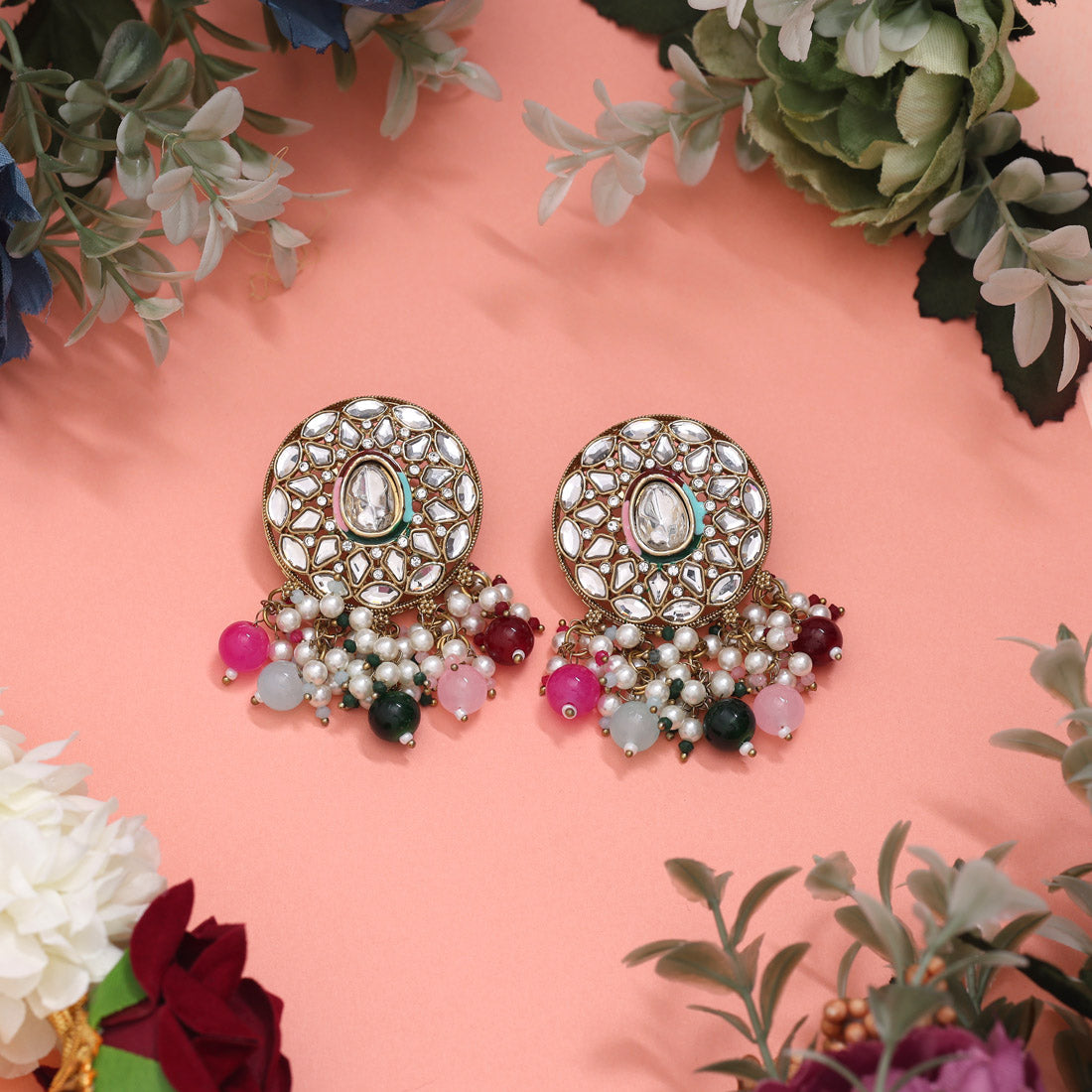 Multi Color Meena Work Kundan Earrings (KDE1032MLT) Jewellery GetGlit