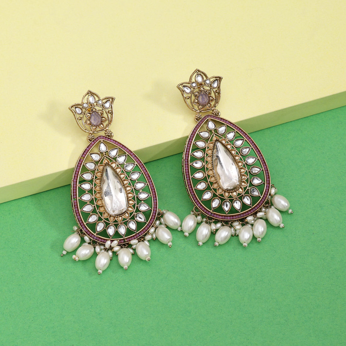 Light Purple Color Kundan Earrings (KDE1033LPRP) Jewellery GetGlit