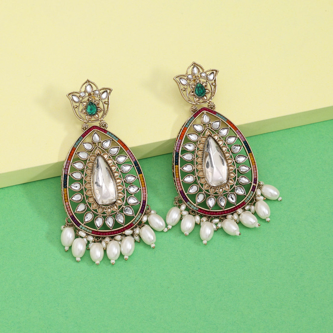 Multi Color Kundan Earrings (KDE1033MLT) Jewellery GetGlit