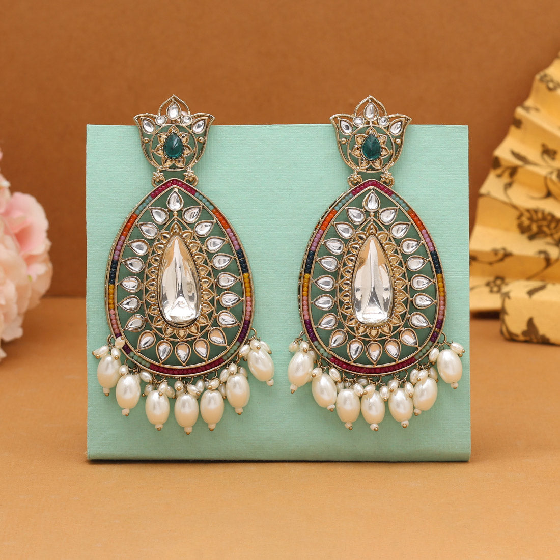 Multi Color Kundan Earrings (KDE1033MLT) Jewellery GetGlit