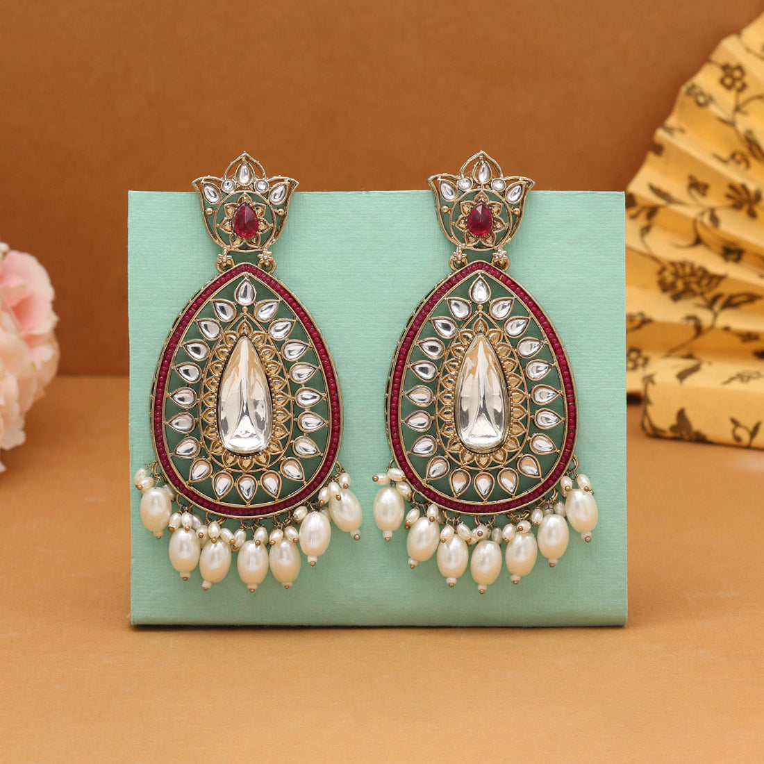 Rani Color Kundan Earrings (KDE1033RNI) Jewellery GetGlit