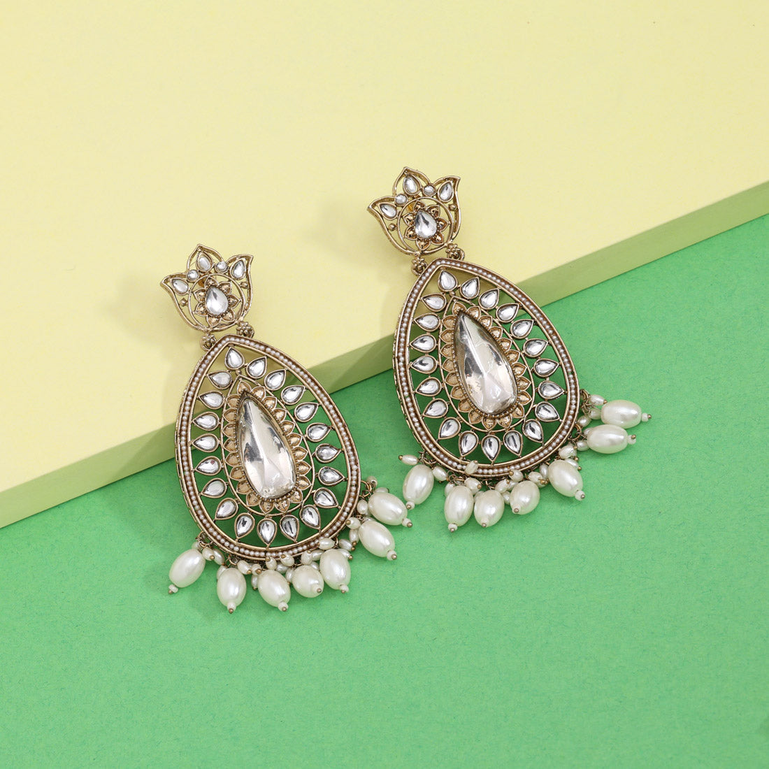 White Color Kundan Earrings (KDE1033WHT) Jewellery GetGlit