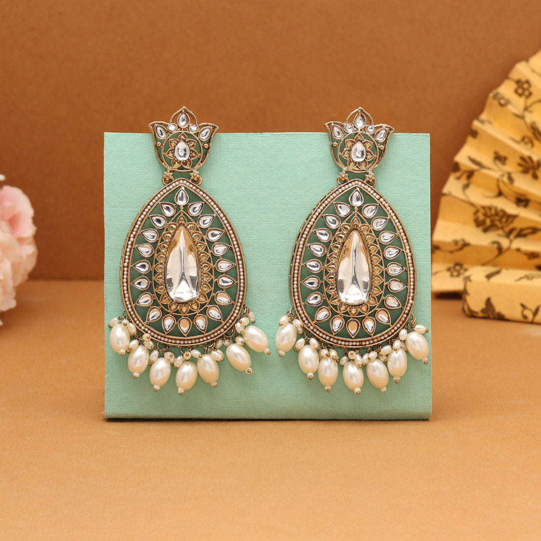 White Color Kundan Earrings (KDE1033WHT) Jewellery GetGlit