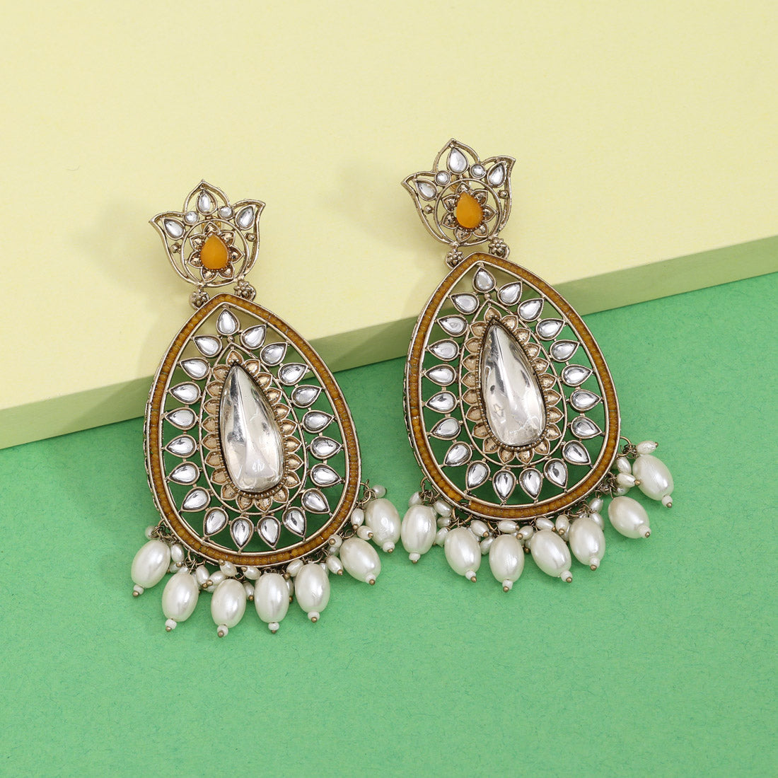 Yellow Color Kundan Earrings (KDE1033YLW) Jewellery GetGlit