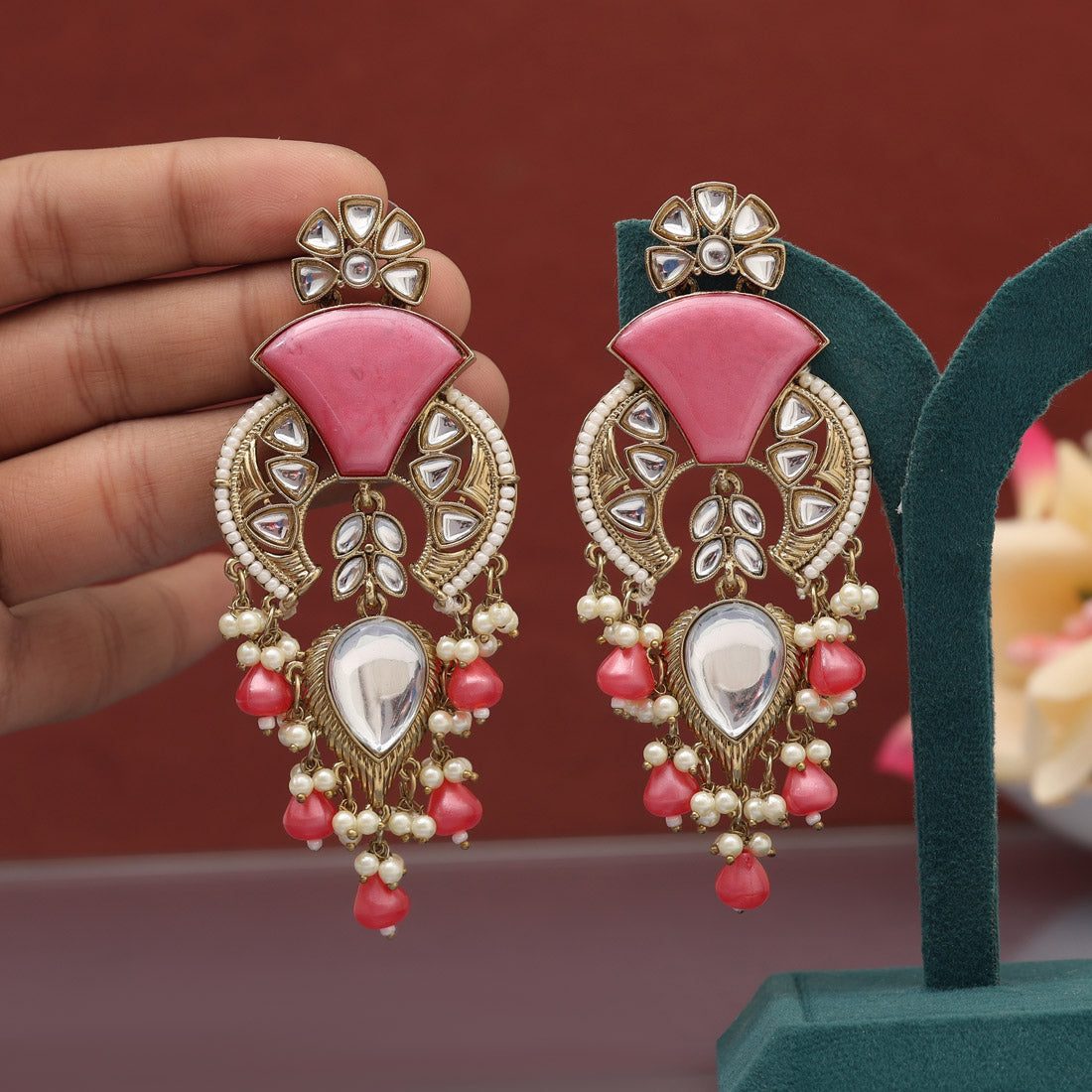 Assorted Color 5 Pairs Meena Work Kundan Earrings Combo (KDE128CMB) Jewellery GetGlit