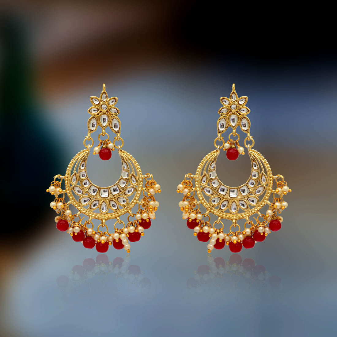 Maroon Color Imitation & Kundan Earrings (KDE35MRN) Earrings GetGlit   