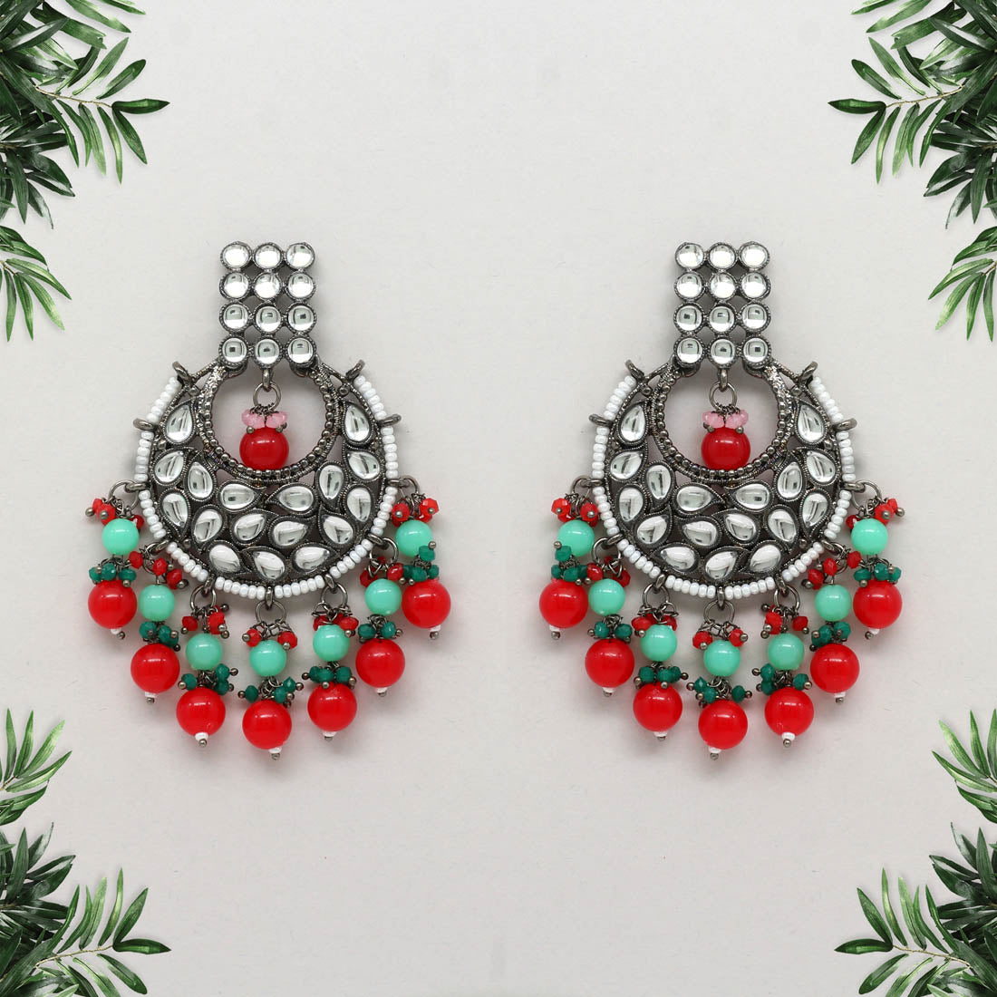 Red Color Kundan Earrings (KDE425RED) Earrings GetGlit   