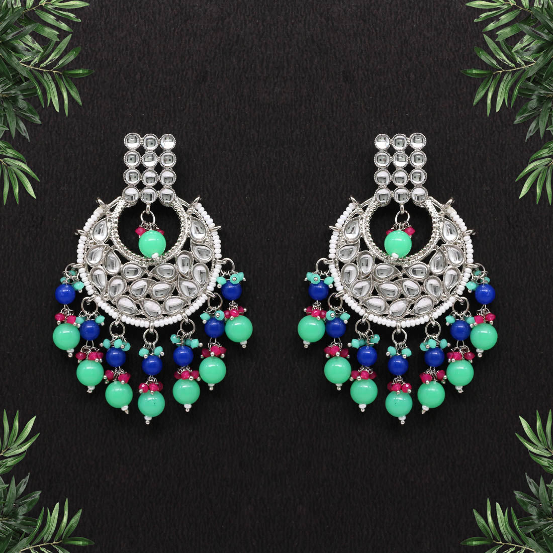 Rama Green Color Kundan Earrings (KDE426RGRN) Jewellery GetGlit   