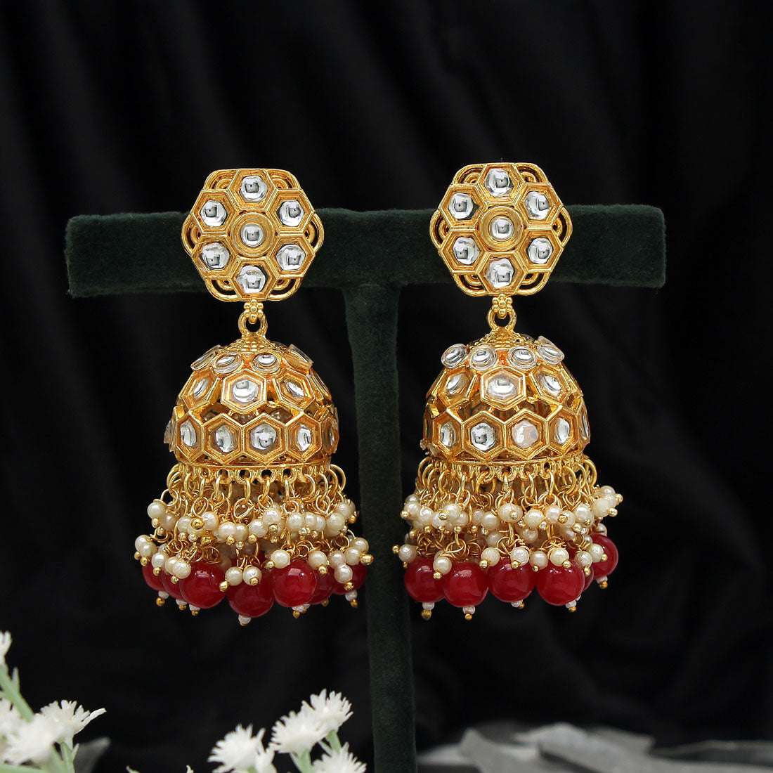 Maroon Color Big Jhumka Kundan Earrings (KDE601MRN) Earrings GetGlit   