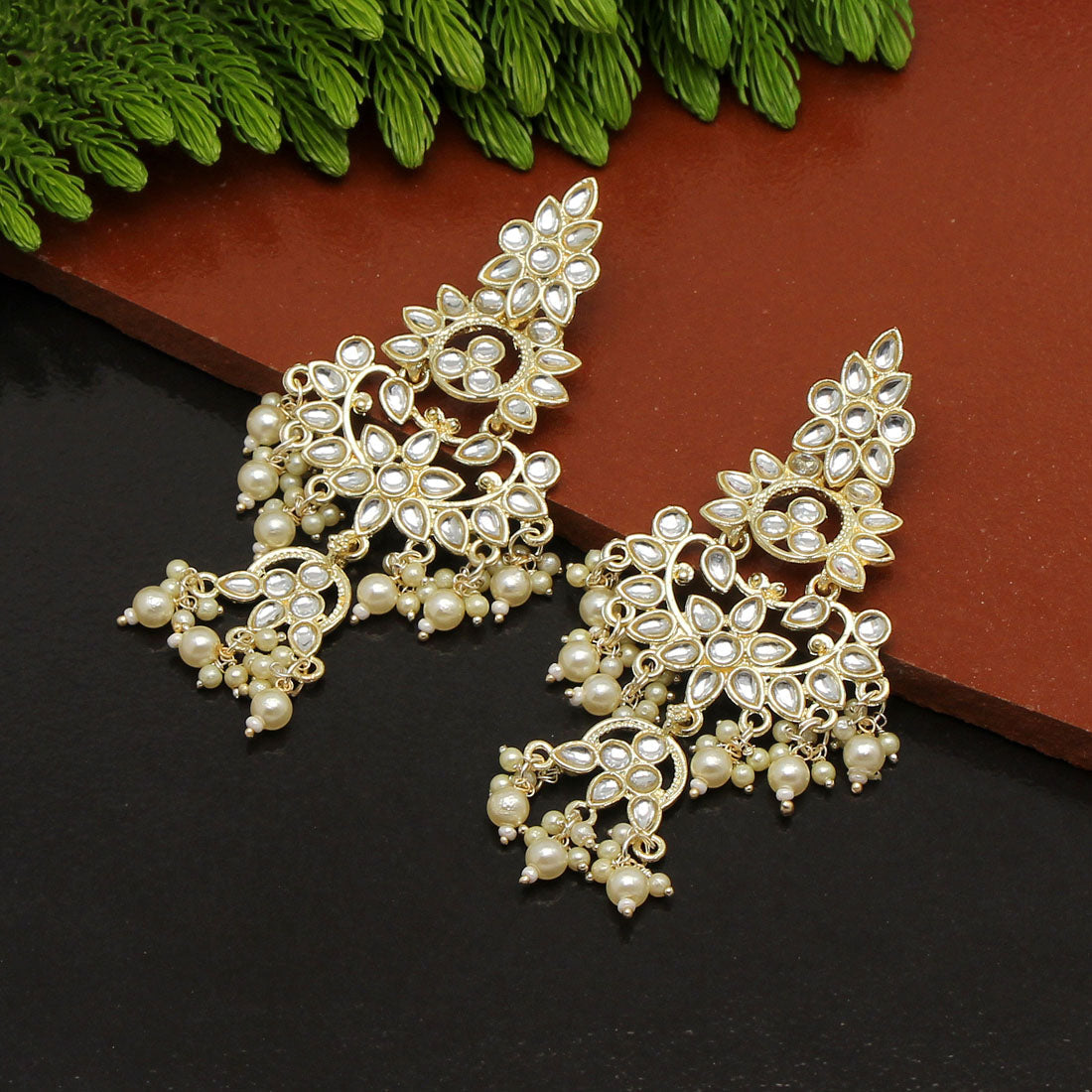 White Color Kundan Earrings (KDE652WHT) Earrings GetGlit   