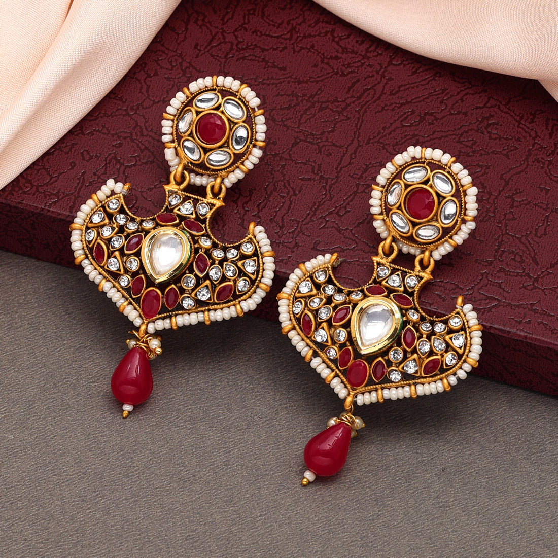 Rani Color Kundan Earrings (KDE696RNI) Jewellery GetGlit