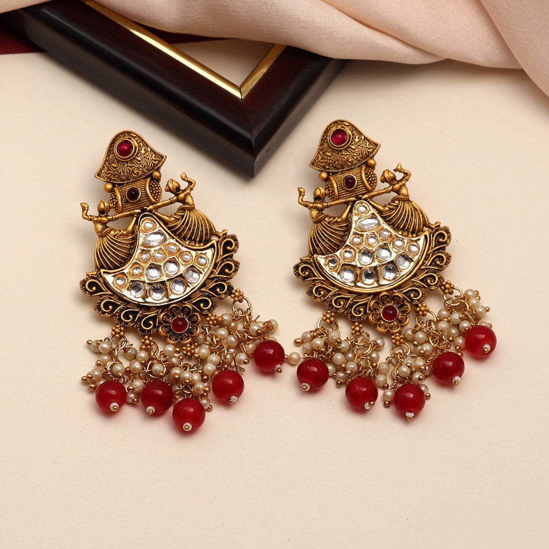 Maroon Color Kundan Earrings (KDE697MRN)