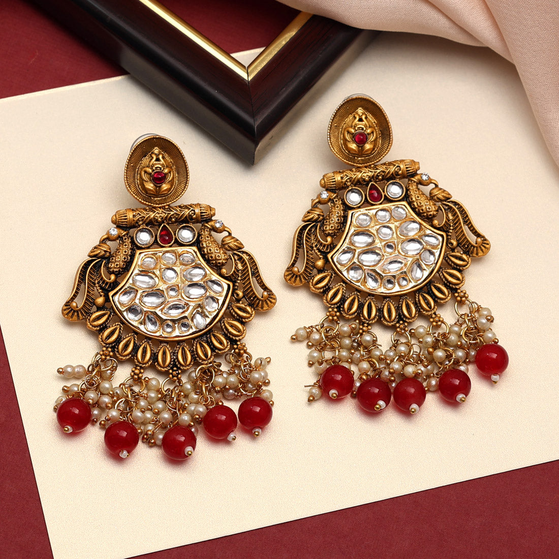 Maroon Color Kundan Earrings (KDE698MRN)