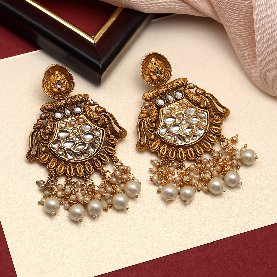 White Color Kundan Earrings (KDE698WHT) Jewellery GetGlit