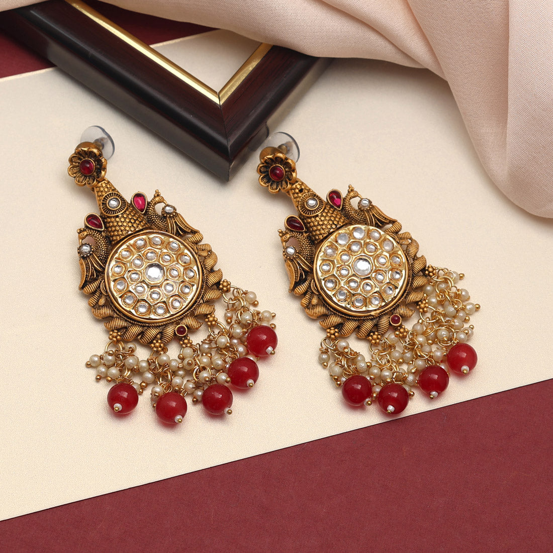 Maroon Color Kundan Earrings (KDE700MRN) Jewellery GetGlit