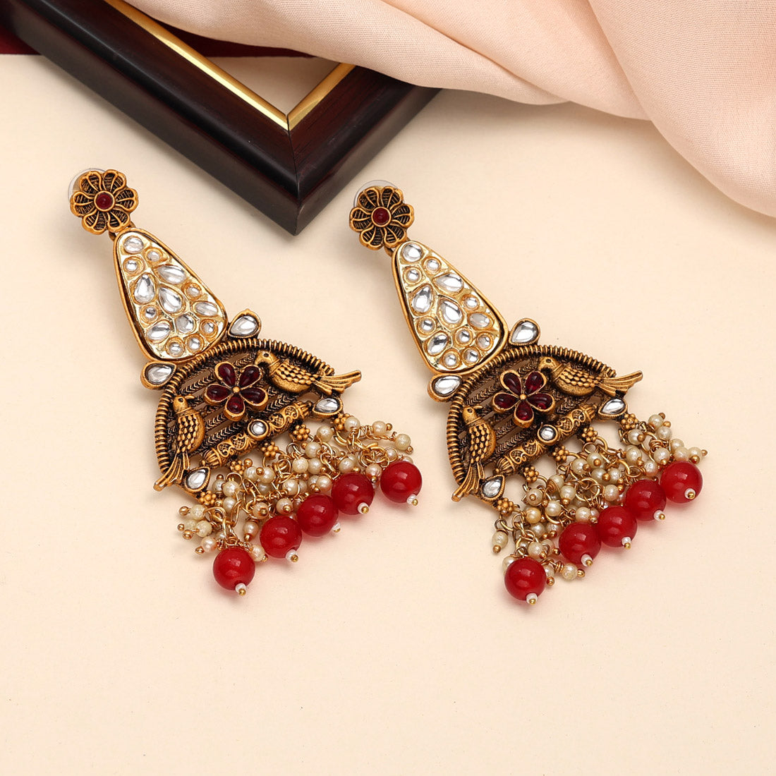 Maroon Color Kundan Earrings (KDE705MRN)