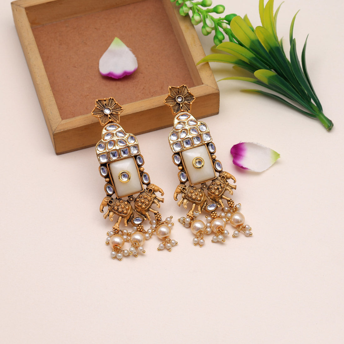 Gold Color Kundan Earrings (KDE786GLD) Earrings GetGlit   