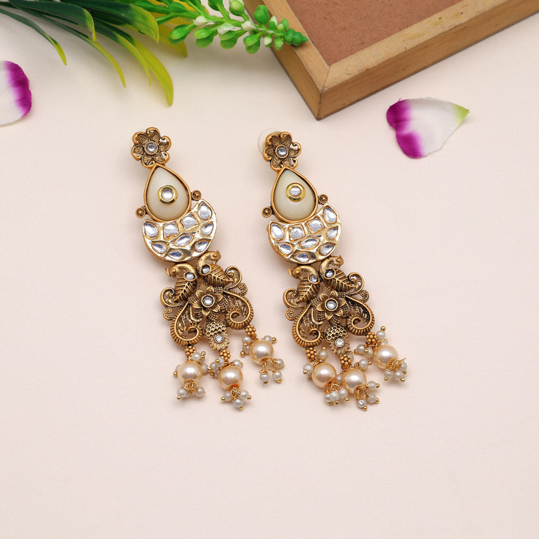 Gold Color Kundan Earrings (KDE790GLD) Earrings GetGlit   