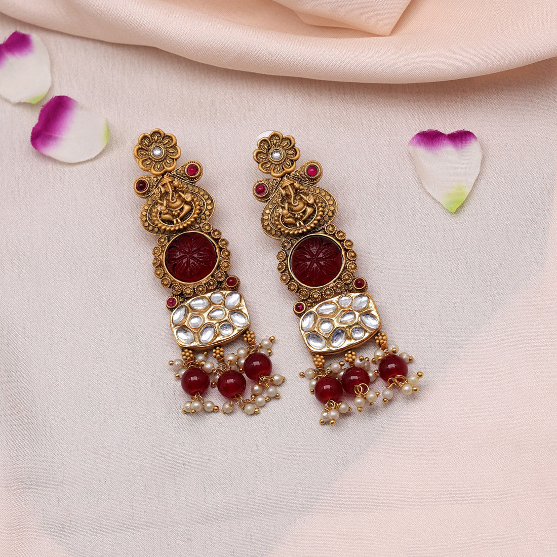 Maroon Color Kundan Earrings (KDE791MRN) Jewellery GetGlit   