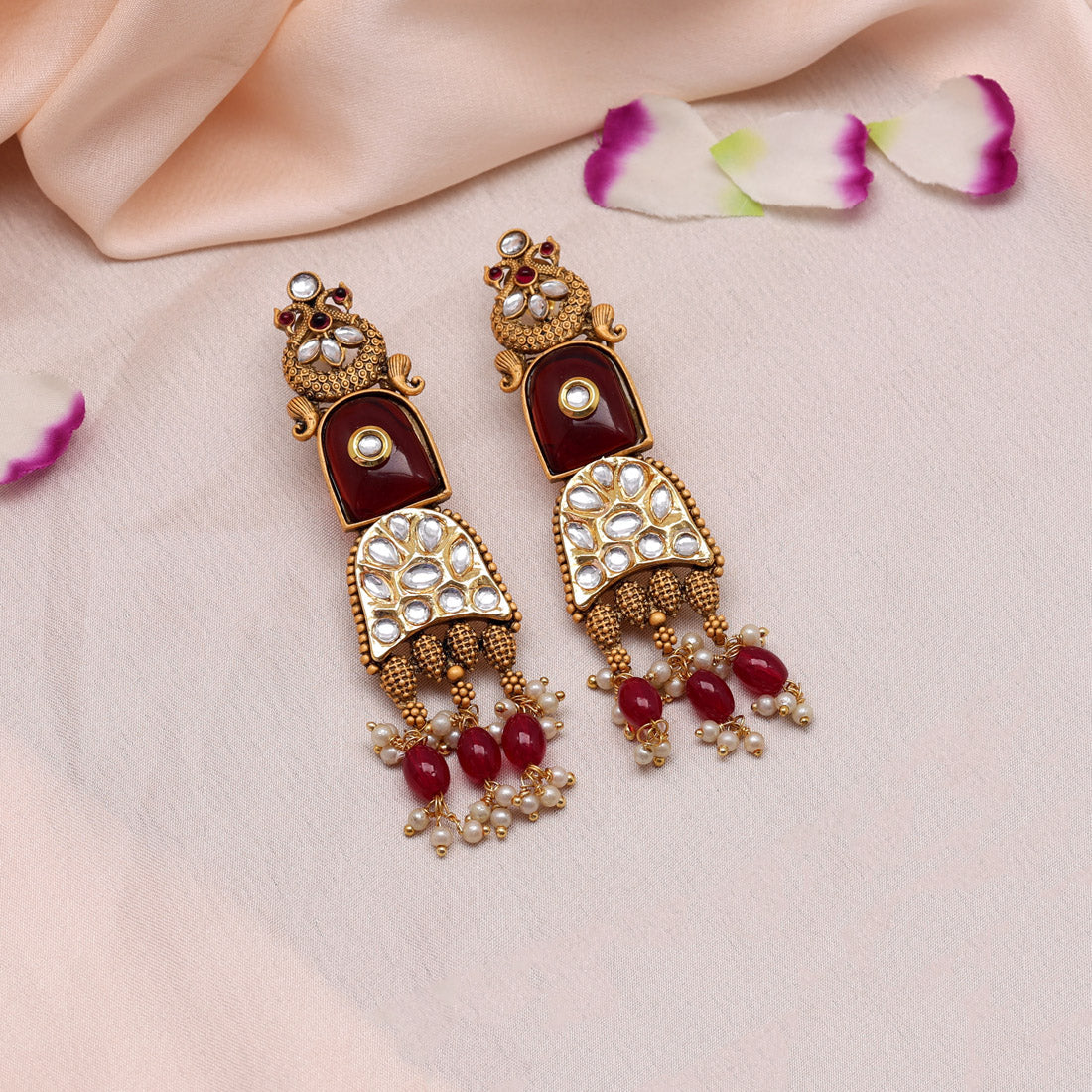 Maroon Color Kundan Earrings (KDE794MRN) Earrings GetGlit   