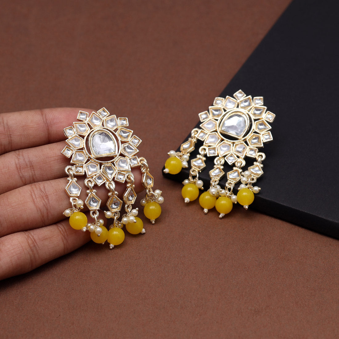 Yellow Color Kundan Earrings (KDE796YLW) Jewellery GetGlit   