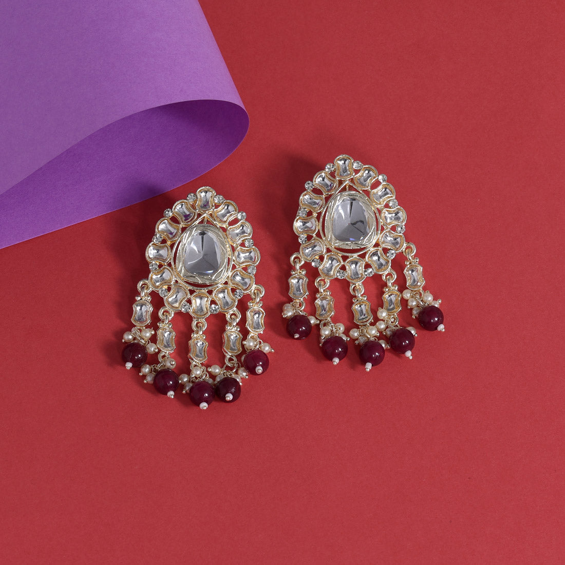 Purple Color Kundan Earrings (KDE798PRP) Earrings GetGlit   