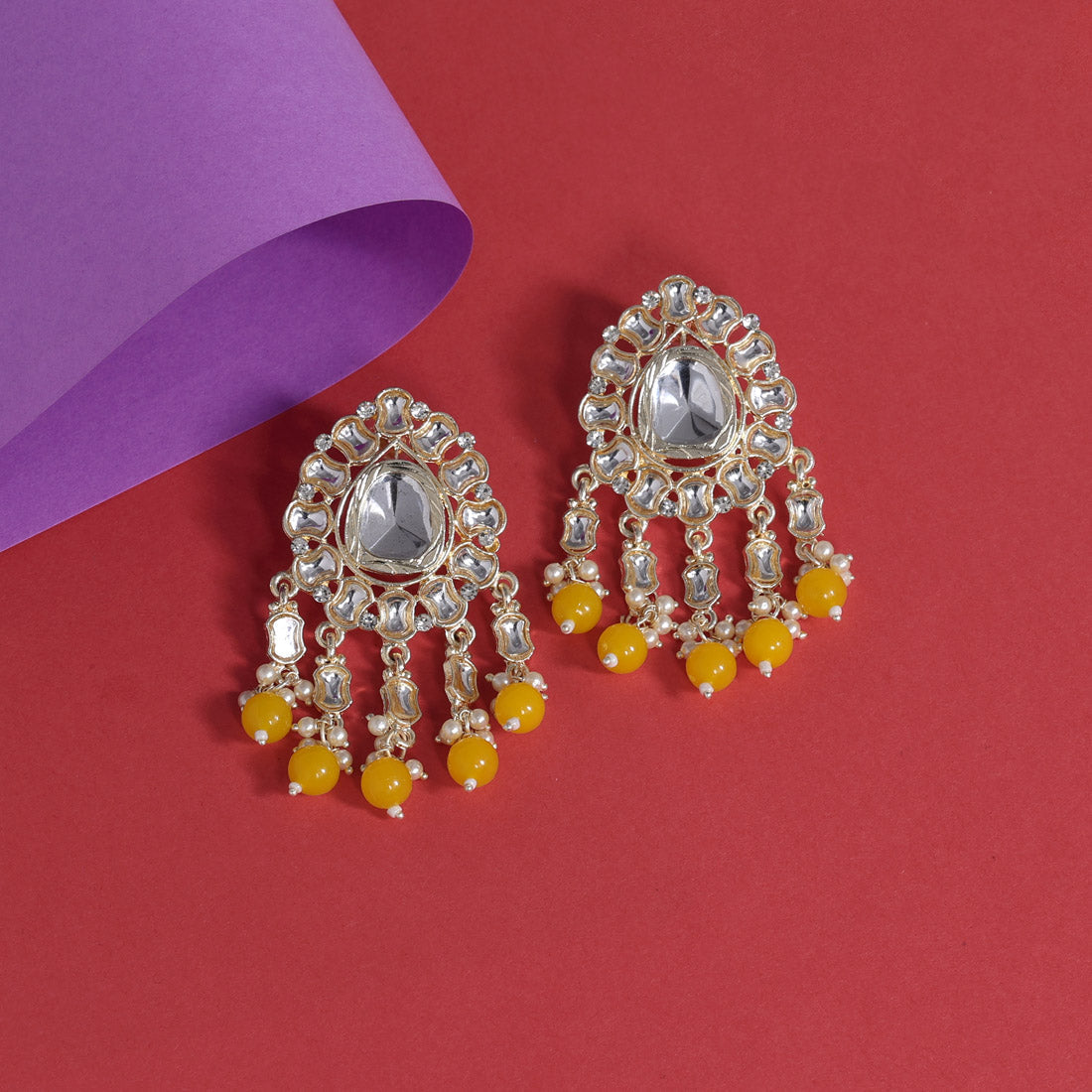 Yellow Color Kundan Earrings (KDE798YLW) Earrings GetGlit   