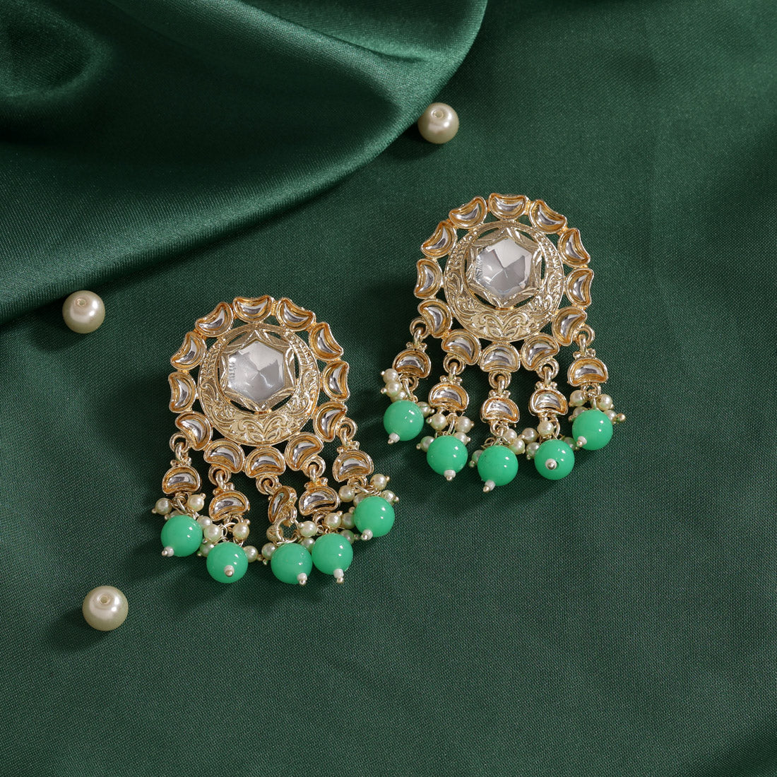 Parrot Green Color Kundan Earrings (KDE801PGRN) Earrings GetGlit   