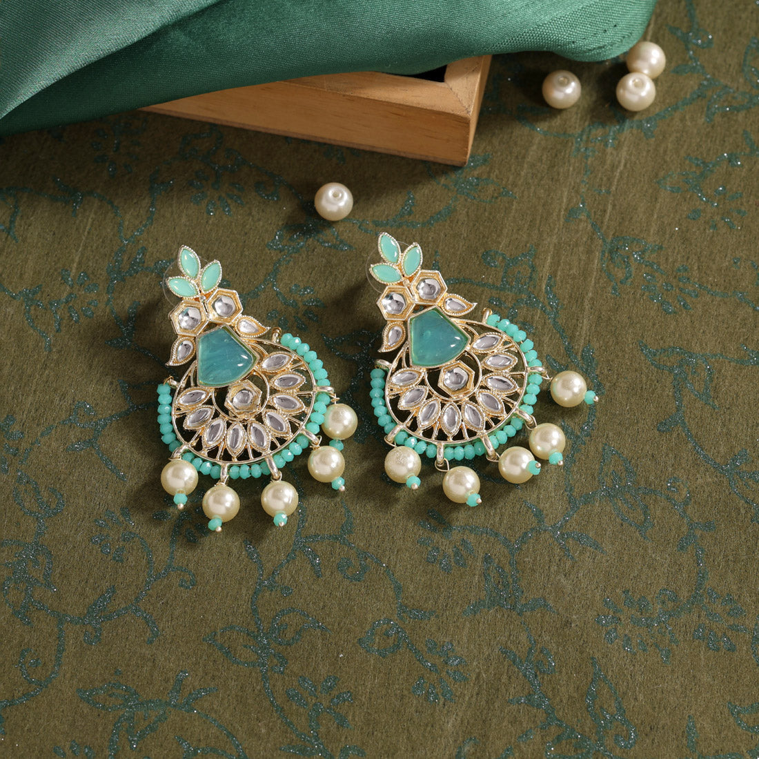 White Color Kundan Earrings (KDE804WHT) Earrings GetGlit   