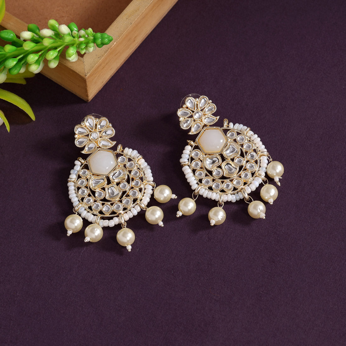 White Color Kundan Earrings (KDE806WHT) Earrings GetGlit   