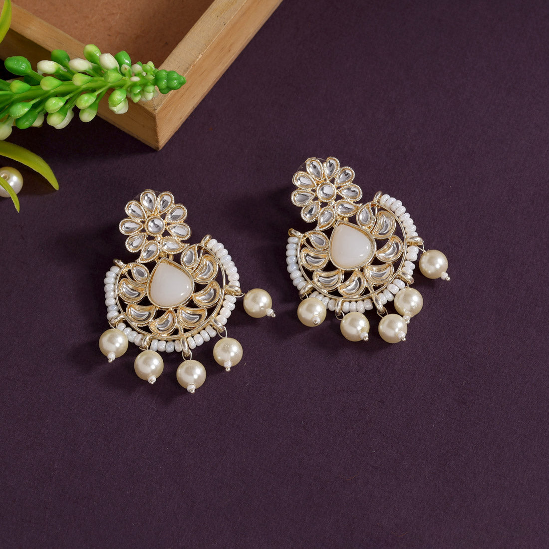 White Color Kundan Earrings (KDE807WHT) Earrings GetGlit   