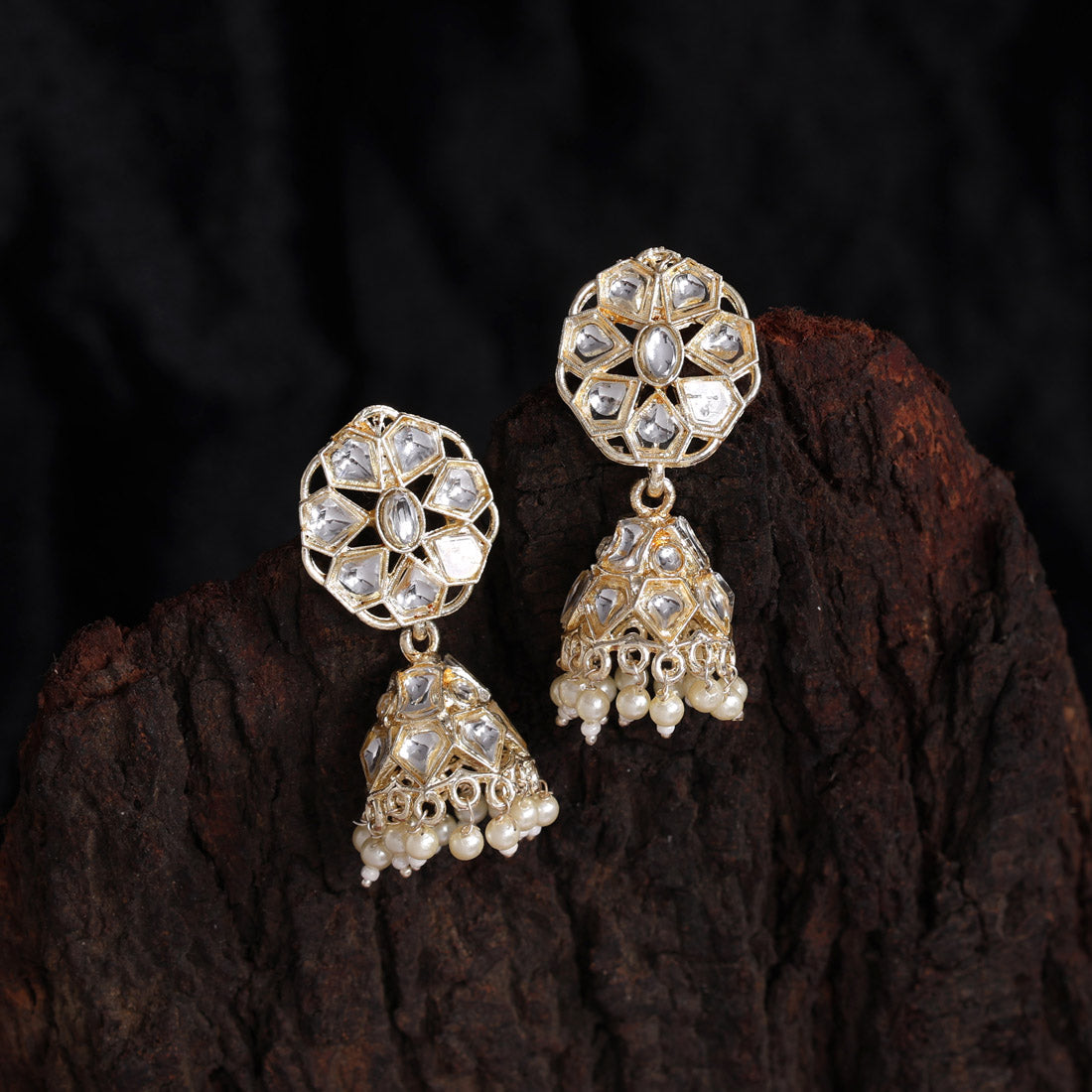 White Color Kundan Earrings (KDE814WHT) Earrings GetGlit   