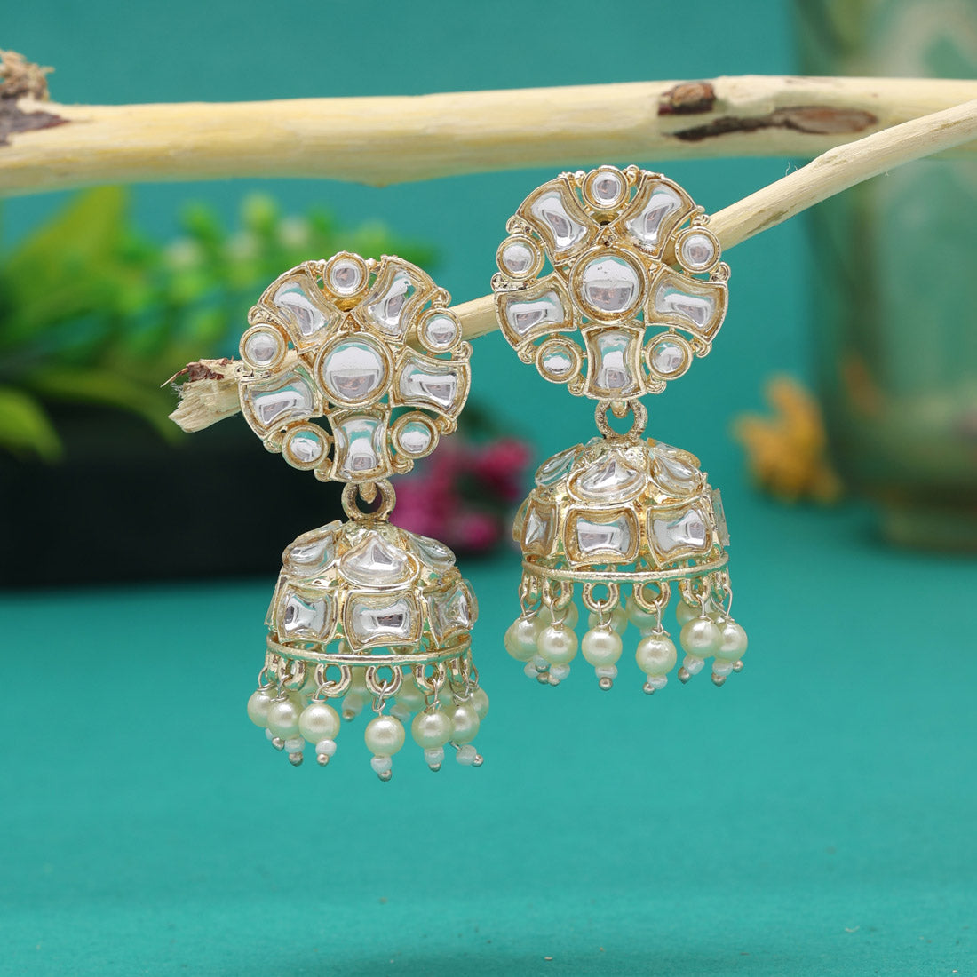 White Color Kundan Earrings (KDE816WHT) Jewellery GetGlit   