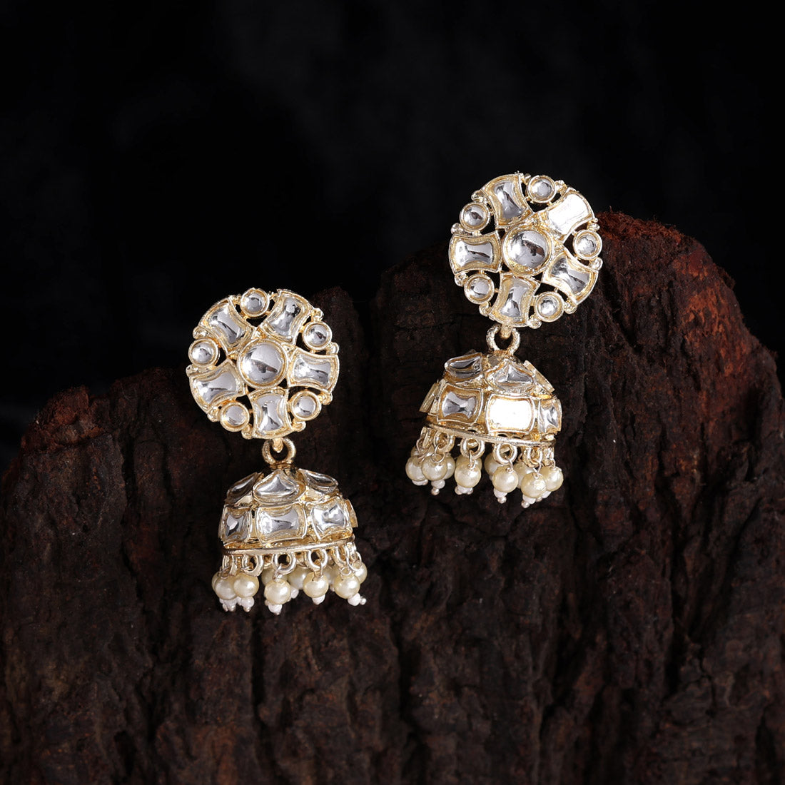 White Color Kundan Earrings (KDE816WHT) Earrings GetGlit   