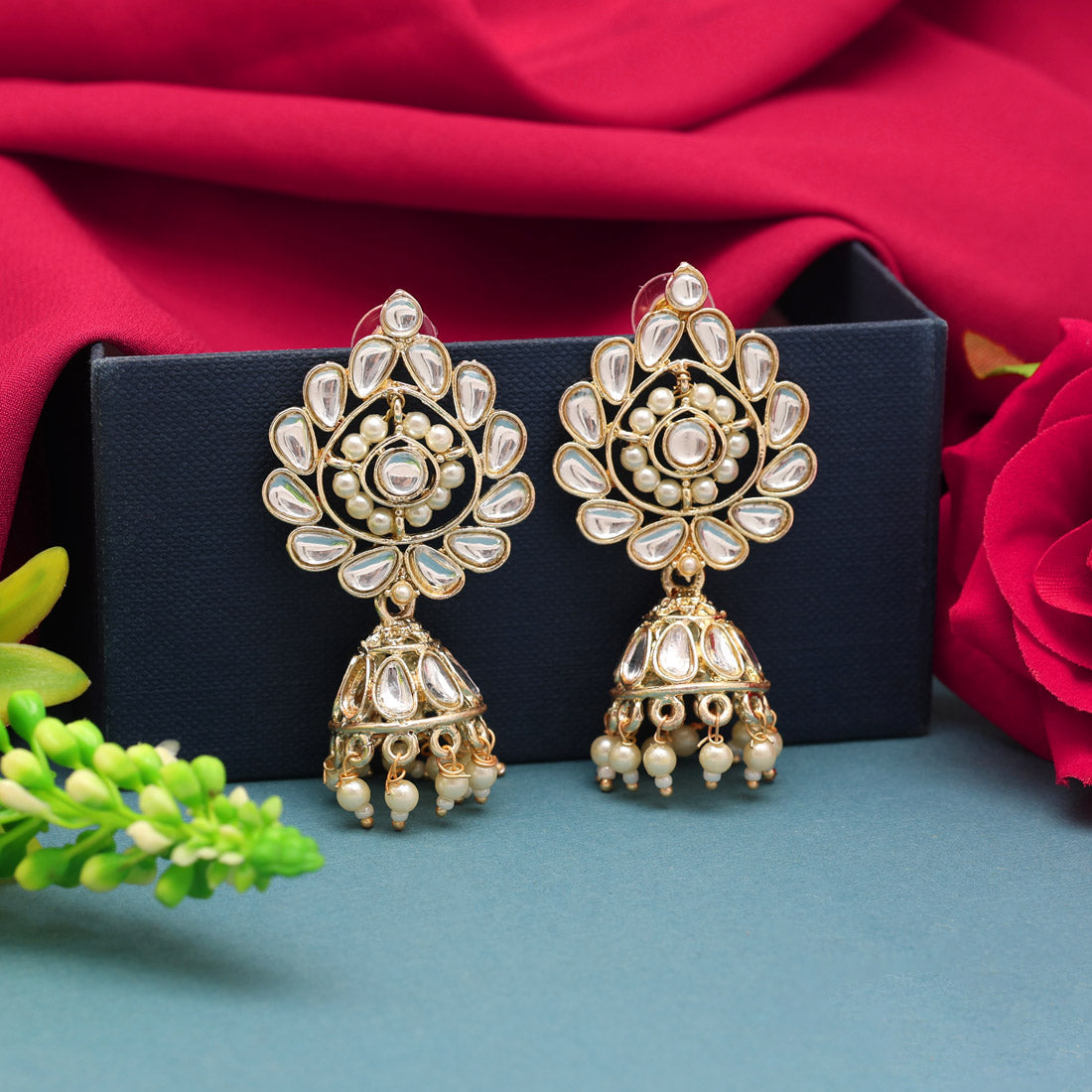 White Color Kundan Earrings (KDE827WHT) Earrings GetGlit   