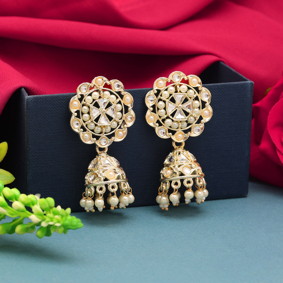 White Color Kundan Earrings (KDE828WHT) Earrings GetGlit   